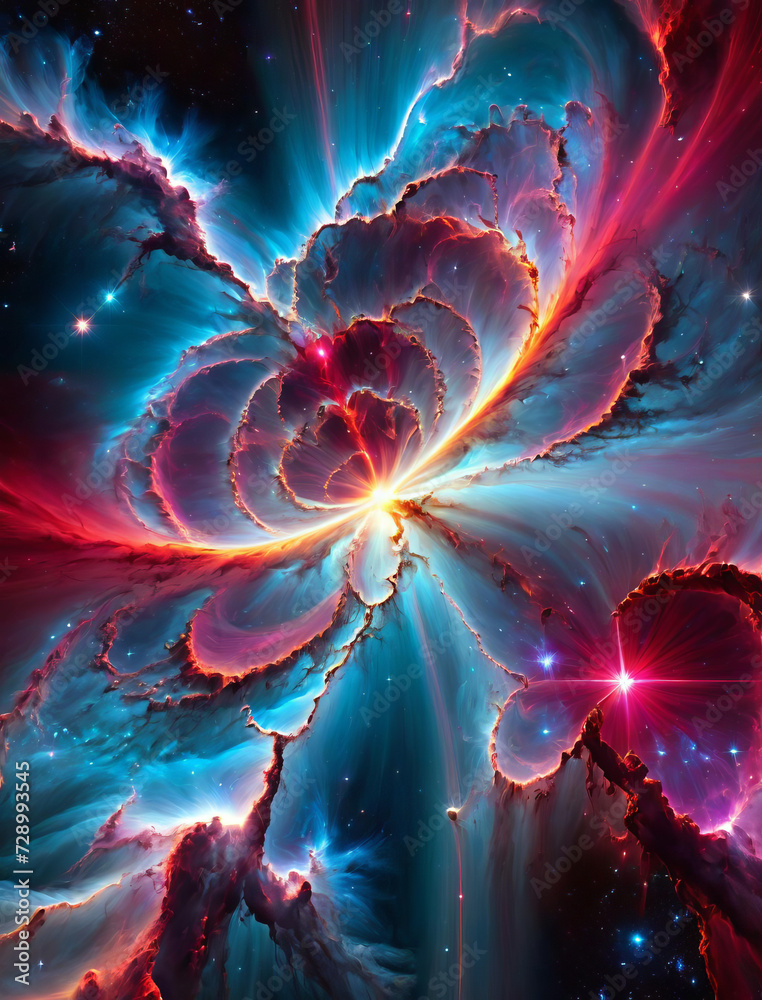 Vibrant Celestial Symphony - Unreal cosmic scenery with pulsar, nebula, and gamma ray burst Gen AI - obrazy, fototapety, plakaty 