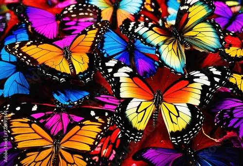 A background consisting of large large bright colored butterflies 