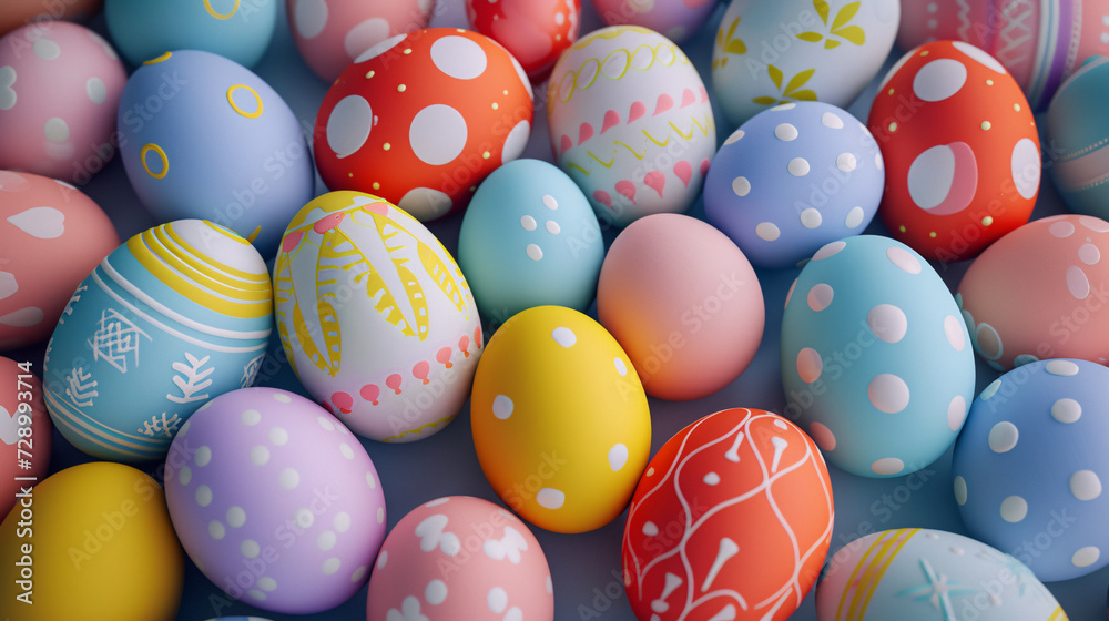 a pile of painted colorful easter eggs on the background, Happy Easter