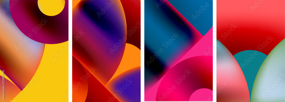 Set of colorful posters with round geometric elements and circles. Vector illustration For Wallpaper, Banner, Background, Card, Book Illustration Set of colorful posters with round geometric elements and circles. Vector illustration For Wallpaper, Banner, Background, Card, Book Illustration