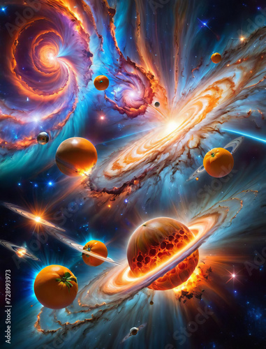 Ethereal Galaxy - surreal cosmic scenery with celestial bodies and vibrant dreamlike colors Gen AI photo