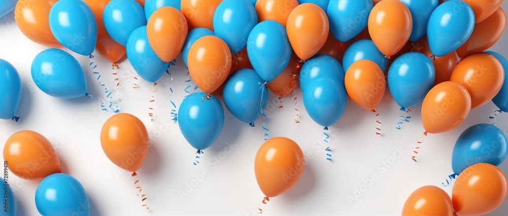 3D balloons blue and orange birthday with space for text. 3D balloons blue and orange birthday with space for text.