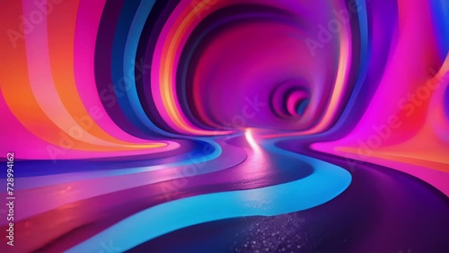 The floor of the stage cracks and falls away revealing a bottomless pit of swirling colors and shapes while the walls stretch and bend like rubber. photo