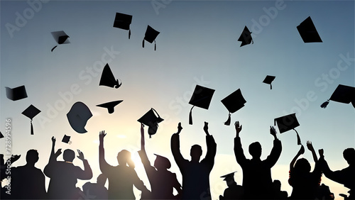 education and people concept, students throwing graduation caps in the air