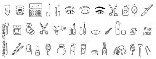 Vector Beauty, Face and Hair Care outlined icon set.  photo