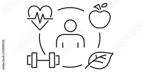 Healthy Lifestyle line icons wellness relaxation health exercise yoga spa diet wellbeing editable collection.