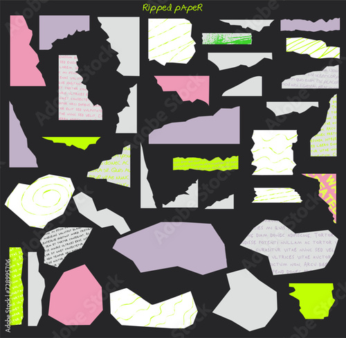 Collection of ripped paper. Torn paper with texture. Collage creator. Editable vector illustration.