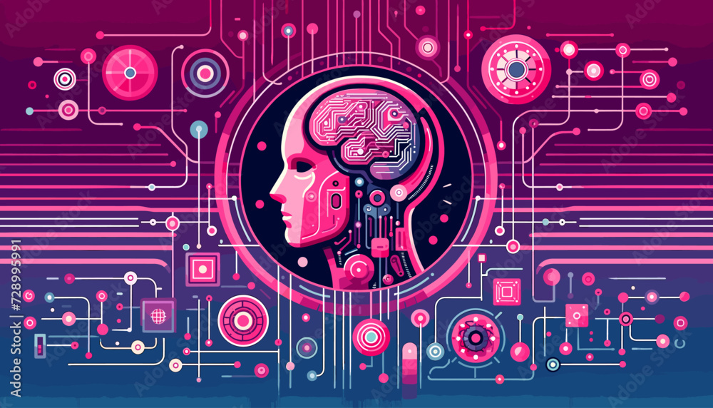 Concept flat vector illustration of artificial intelligence.