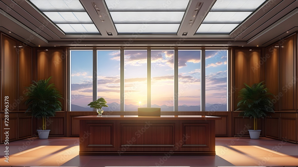 Fototapeta premium Sleek Modern Office: Discreet Ceiling Cassette Air Conditioning Integration
