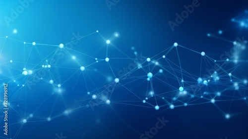 Abstract blue light background with connecting line and dots. Holographic plexus effect with geometry shape concept