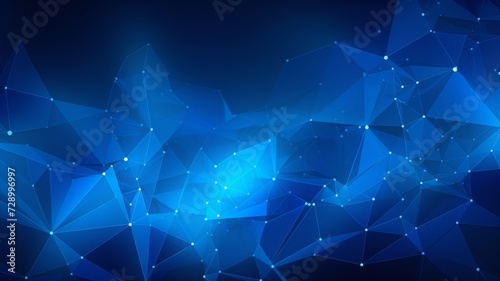 Abstract blue light background with connecting line and dots. Holographic plexus effect with geometry shape concept