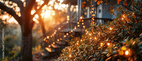 a tree with many lights on it in the evening