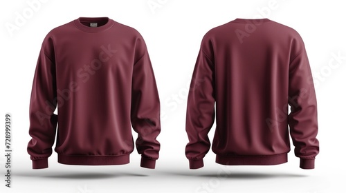Blank Maroon Long Sleeve Mockup Front and back on White Background. Maroon T-Shirt Template. Ai Generated