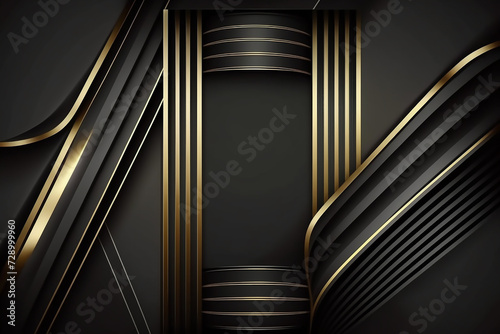 wave and line modern design black background with luxury golden elements and golden line elements and light ray effect.