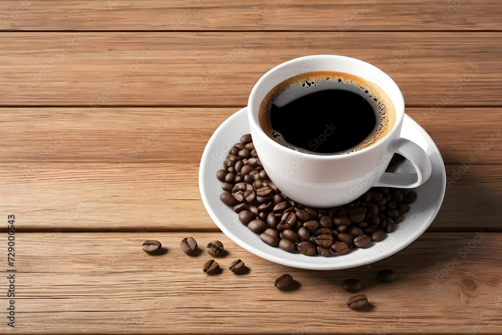 white coffee cup and coffee beans on wooden background. white coffee cup and coffee beans on wooden background.