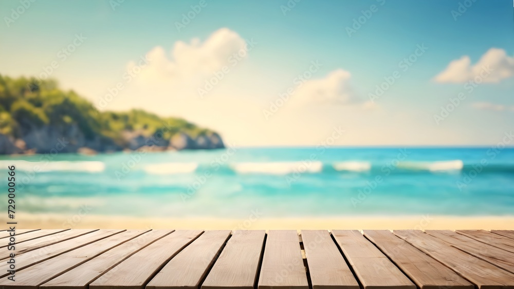 Fototapeta premium summer vacation banner concept on sea beach background with copy space.