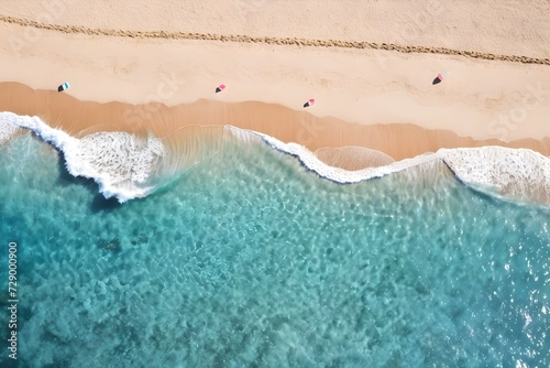 sea beach. top view on ocean beach with soft waves. copy space for text.