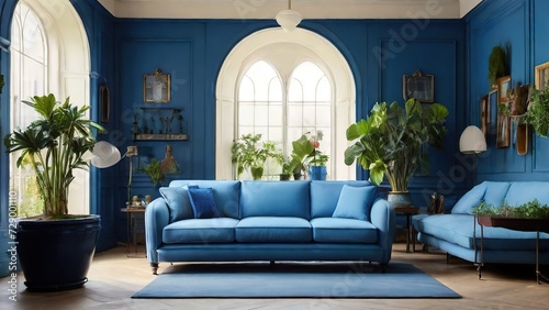 Furniture, pillows, sofa in the blue room