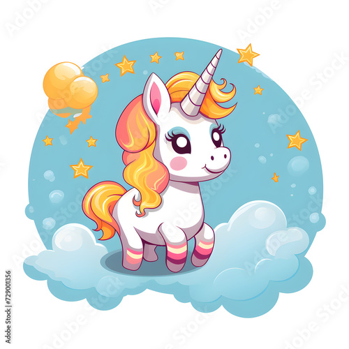 Little unicorn playing in cloud land.