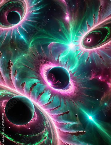Cosmic Serenity - Futuristic abstract minimalism with celestial plasma jets, black hole, and gamma ray burst Gen AI