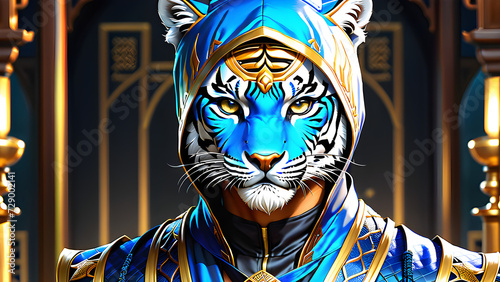 Fearless Observer: The Allure of Vibrant Attire on the Tiger Ninja.(Generative AI)