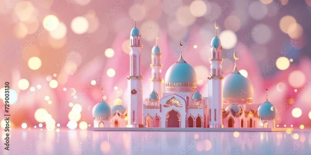 Ramadan Kareem Celebration, A Majestic Islamic Mosque, Symbolizing the Spirit of Eid Mubarak and the Joyous Festivities. - obrazy, fototapety, plakaty 
