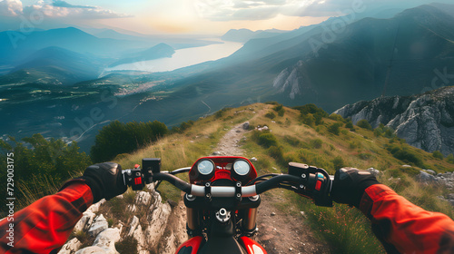 Drive a bigbike on the mountain with beautiful view, background for computer, pc, laptop photo