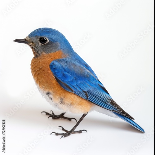 beautiful chubby blue bird fully standing with details from head to toes isolated on white background