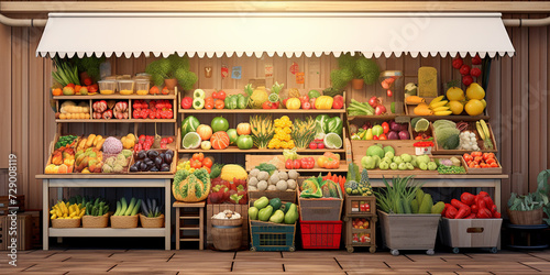 Colorful Array of Fresh Fruits on Display at Local Greengrocer  A display arranges fruits and vegetables of various  A grocery store with a display of fruit and vegetables.