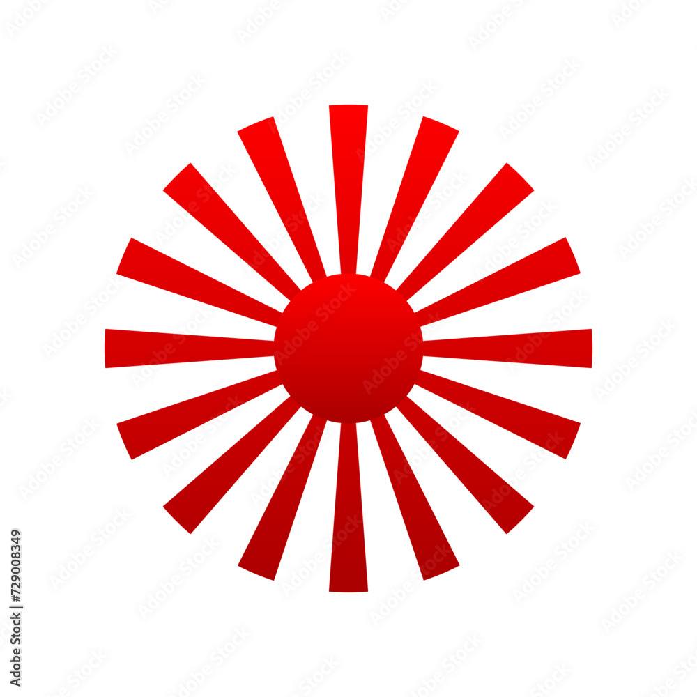 Red sun with sunlight rays circle japanese style icon vector design Red sun with sunlight rays circle japanese style icon vector design