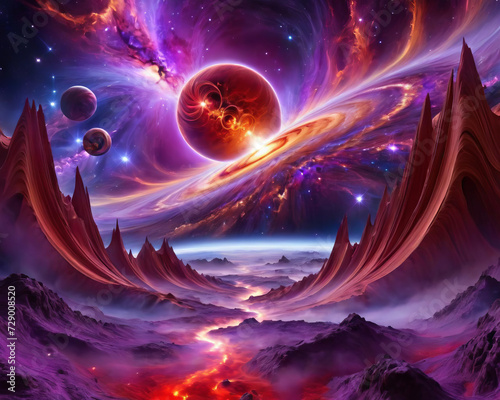 Serene Serenade - Unreal Cosmic Scenery with Celestial Bodies, Red Giant, Gravity Waves, Supernova Gen AI photo