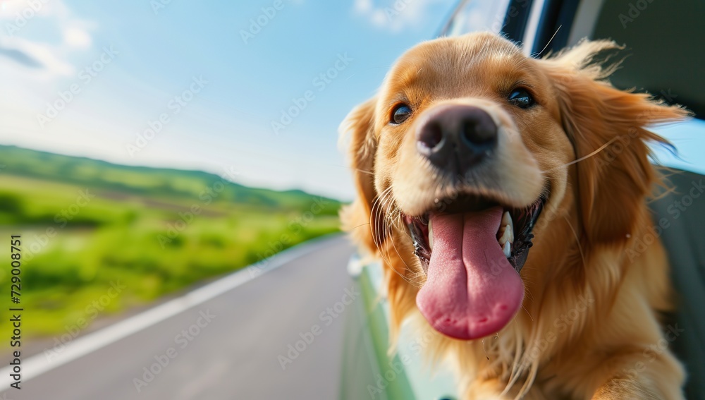 Dog sticking its head out of a car. Concept of travel and adventure. Dog sticking its head out of a car. Concept of travel and adventure.