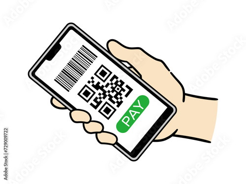 スマホでキャッシュレス決済する男性の手元