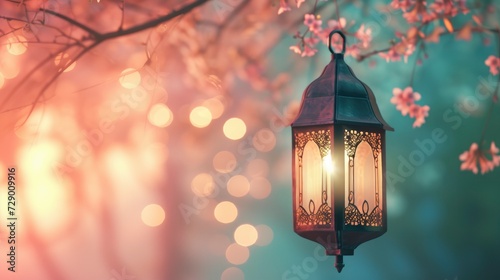 Ramadan Lantern, A Symbolic Islamic Eid Mubarak Background, Illuminated with Spiritual Significance.
