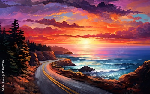 Road Graced by a Dramatic Sunset Painting