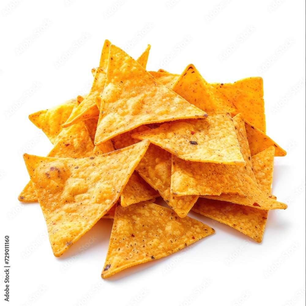 Heap of corn chips isolated on white background, top view