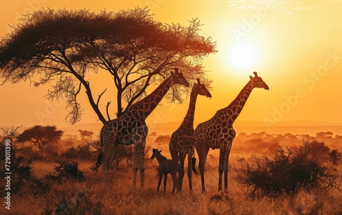 Sunset Scene with Giraffe Kin