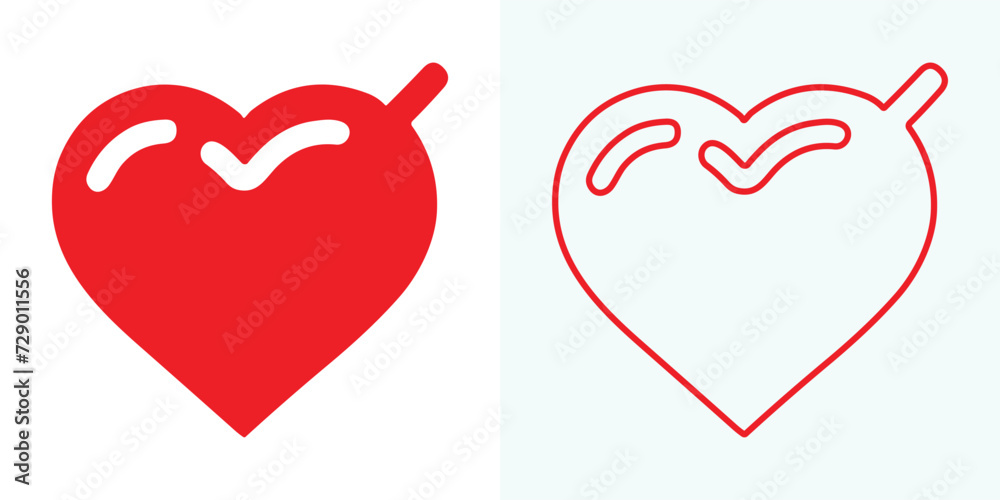 Love Heart Symbol Icons . Love Illustration Set with Solid and Outline Vector Hearts