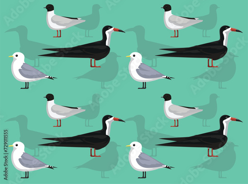 Bird Gull Kittiwake Skimmer Cute Seamless Wallpaper Background