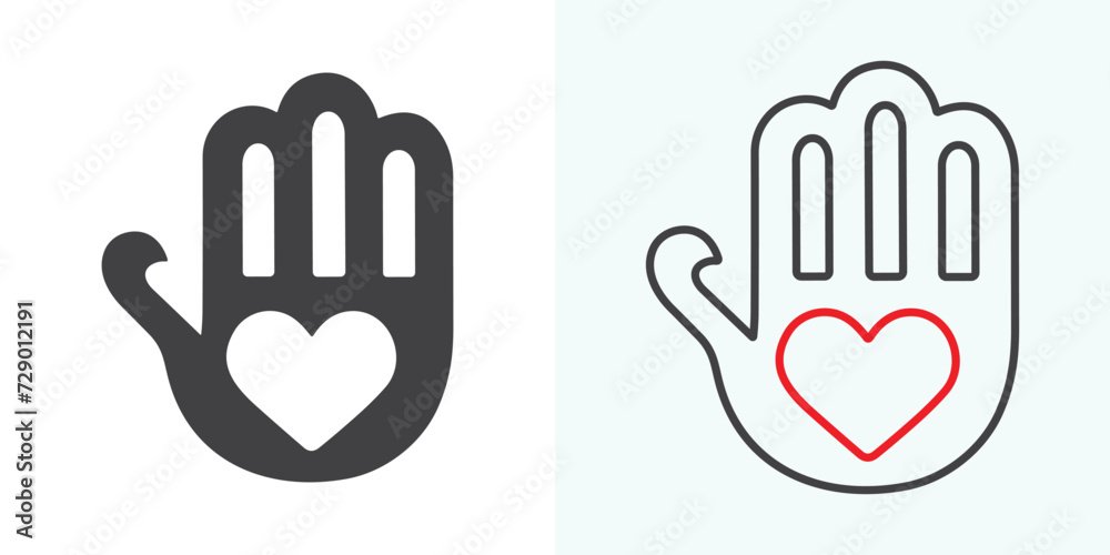 Heart in hand icons set. Hands-holding heart icon. Love icon. Health, medicine symbol. Voluntary signs. St. Valentine's Day concept. Vector isolated on the white background Heart in hand icons set. Hands-holding heart icon. Love icon. Health, medicine symbol. Voluntary signs. St. Valentine's Day concept. Vector isolated on the white background