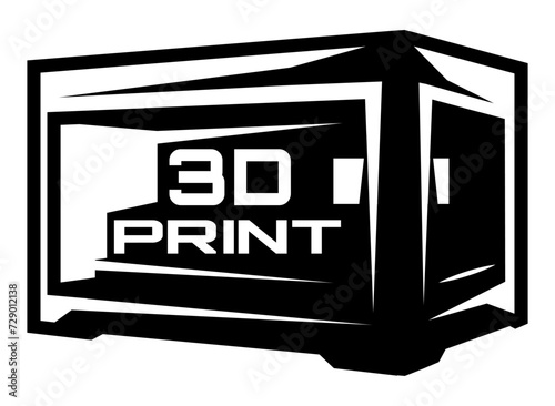 3D printer icon. Vector monochrome template. Element for design