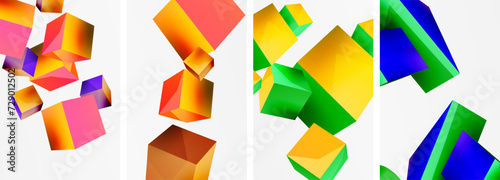 Flying 3d shapes, cubes and other geometric elements background design for wallpaper, business card, cover, poster, banner, brochure, header, website