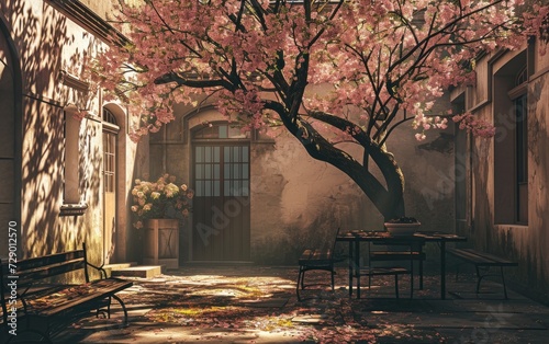 A Lone Cherry Blossom Tree Gracing the Scene