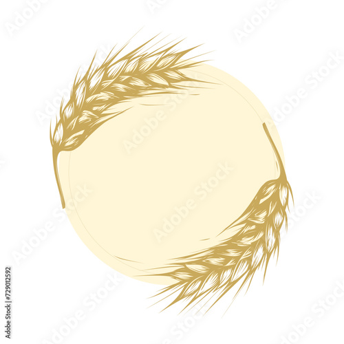 Frame from ears of wheat with copy space. dried whole grains. Cereal harvest, agriculture, organic farming. Vector illustration Isolated on background