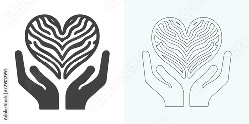 Heart in hand icons set. Hands-holding heart icon. Love icon. Health, medicine symbol. Voluntary signs. St. Valentine's Day concept. Vector isolated on the white background
