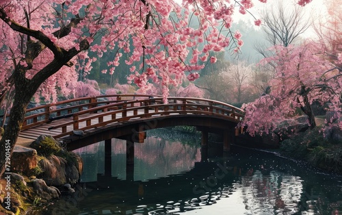 Traditional Japanese Bridge Landscape