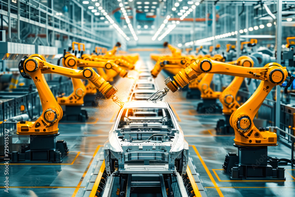 Robotic Automation in Car Manufacturing Factory.