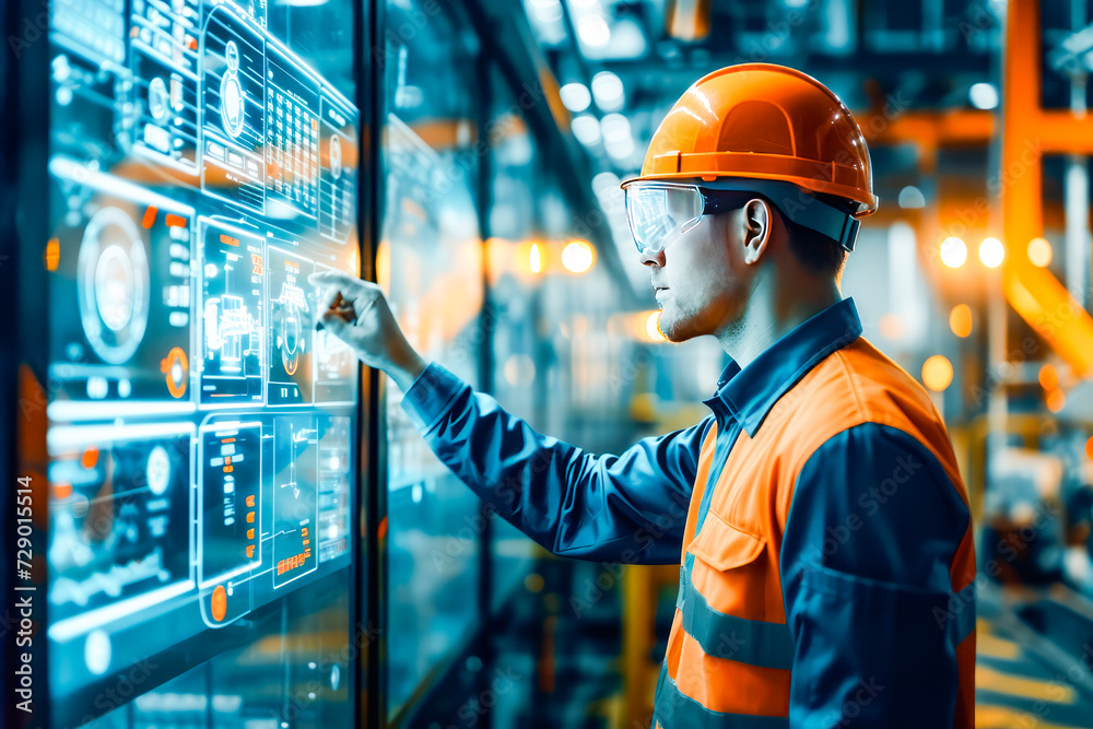 Engineer Monitoring Advanced Industrial Control Panel. Engineer Monitoring Advanced Industrial Control Panel.