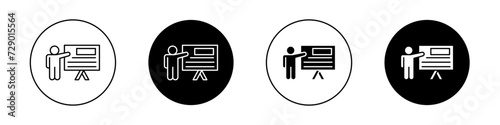 Training Icon Set. Teacher Lecture Education Vector Symbol in a black filled and outlined style. Coaching Class Development Sign. photo