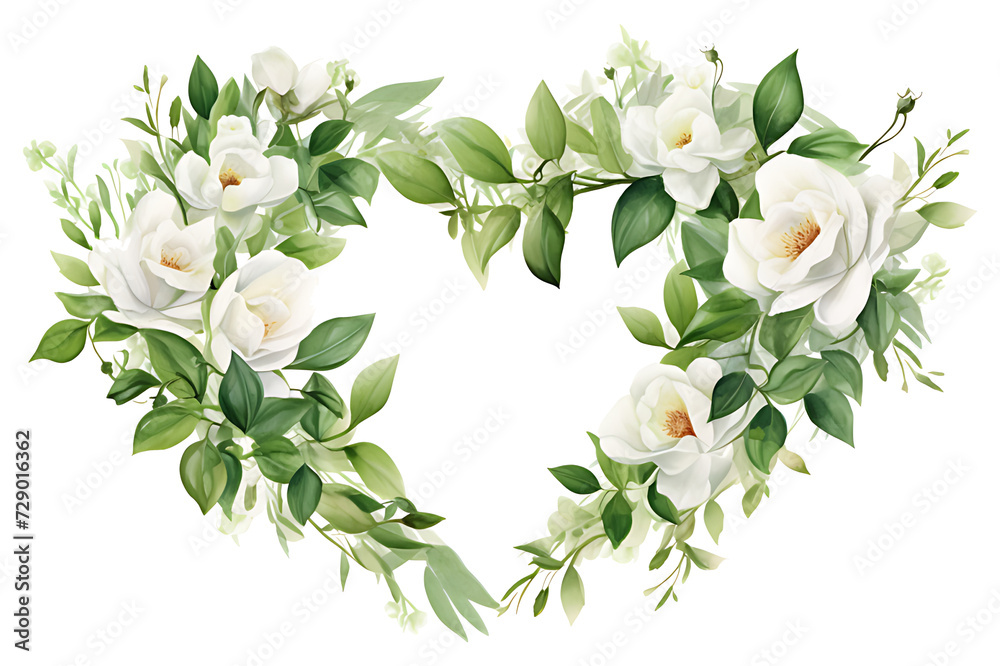 Fototapeta premium watercolor painting realistic love wreath of pink rose branches and leaves on white background. Clipping path included.